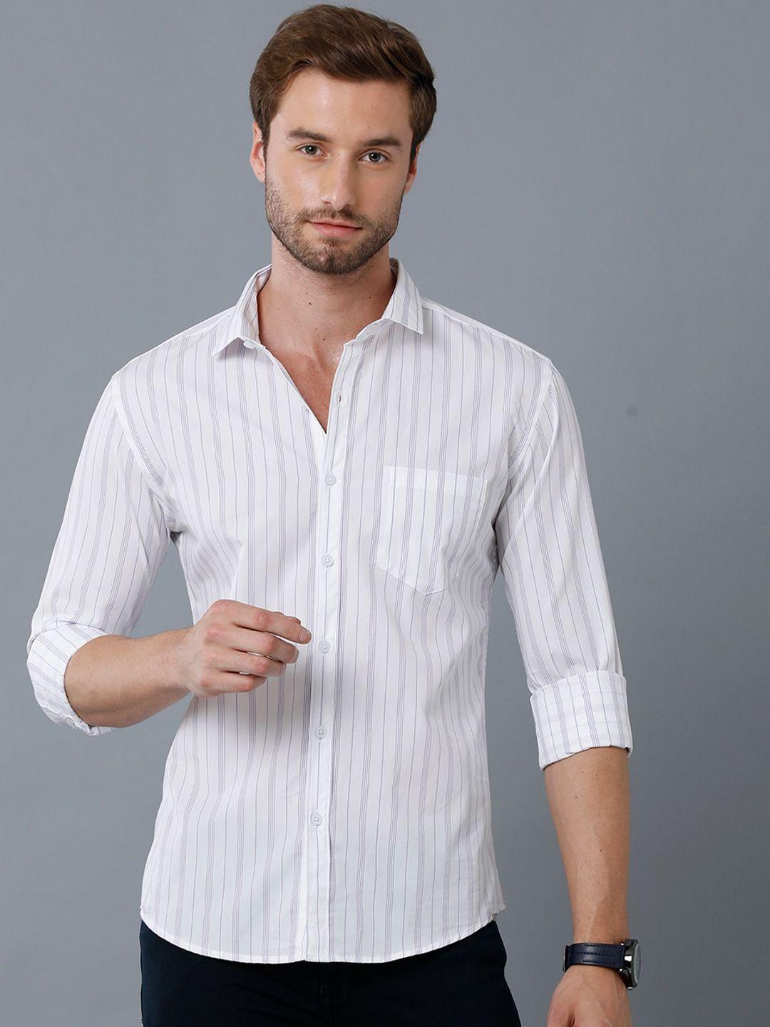 yovish men white smart slim fit striped casual shirt