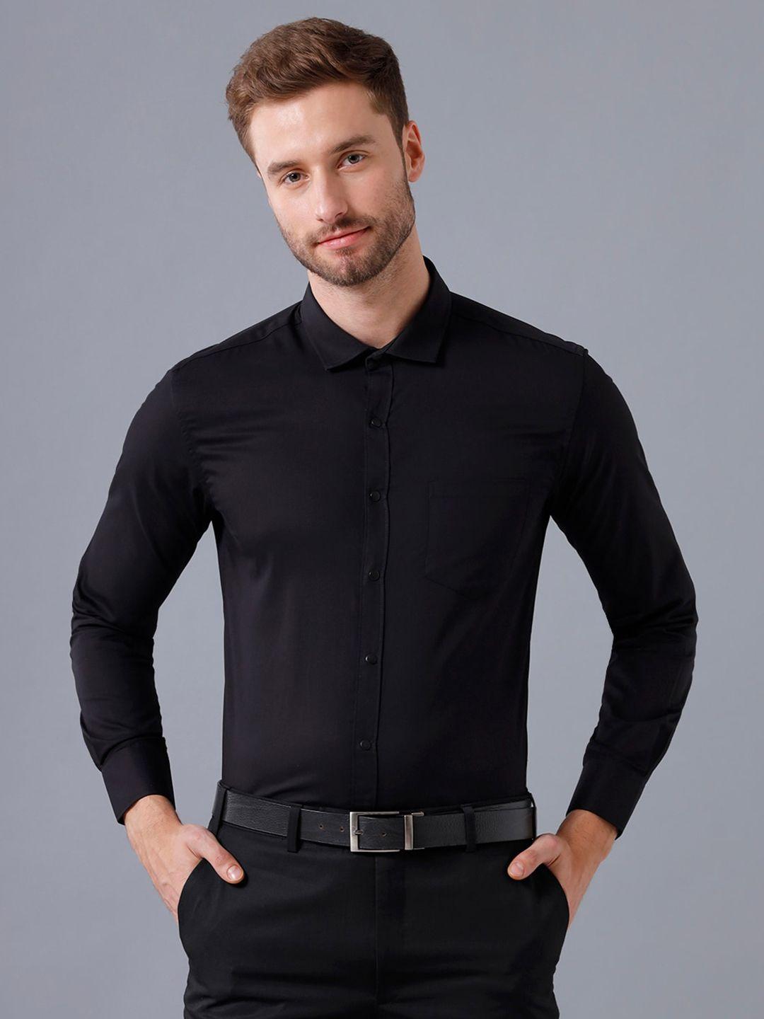 yovish men black smart slim fit casual shirt