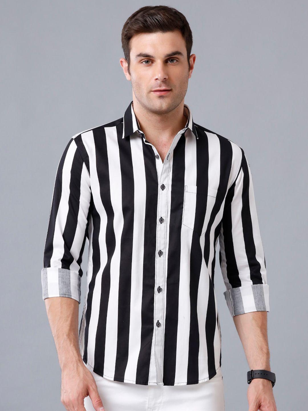 yovish men black smart slim fit striped casual shirt