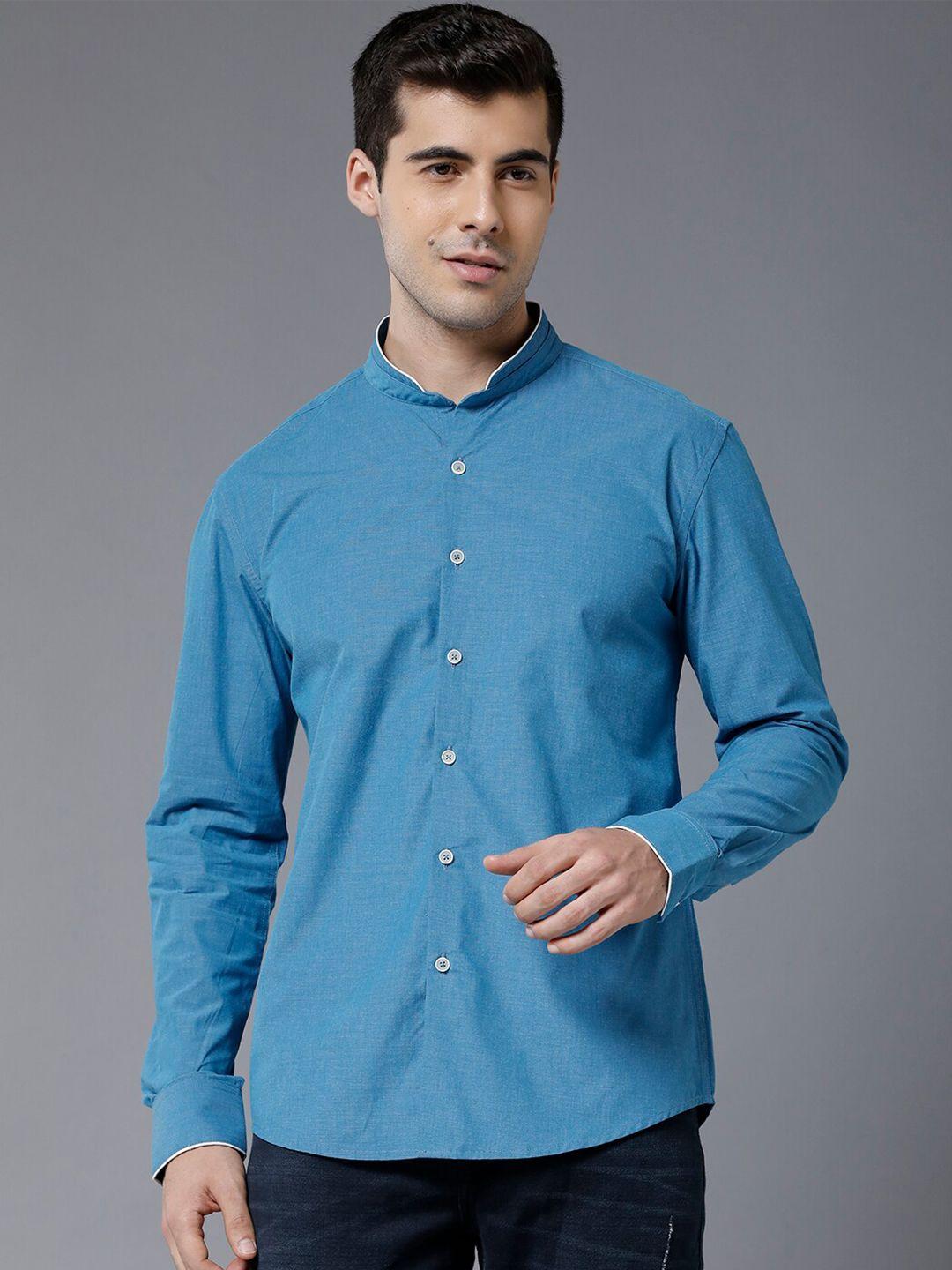 yovish men blue slim fit casual shirt