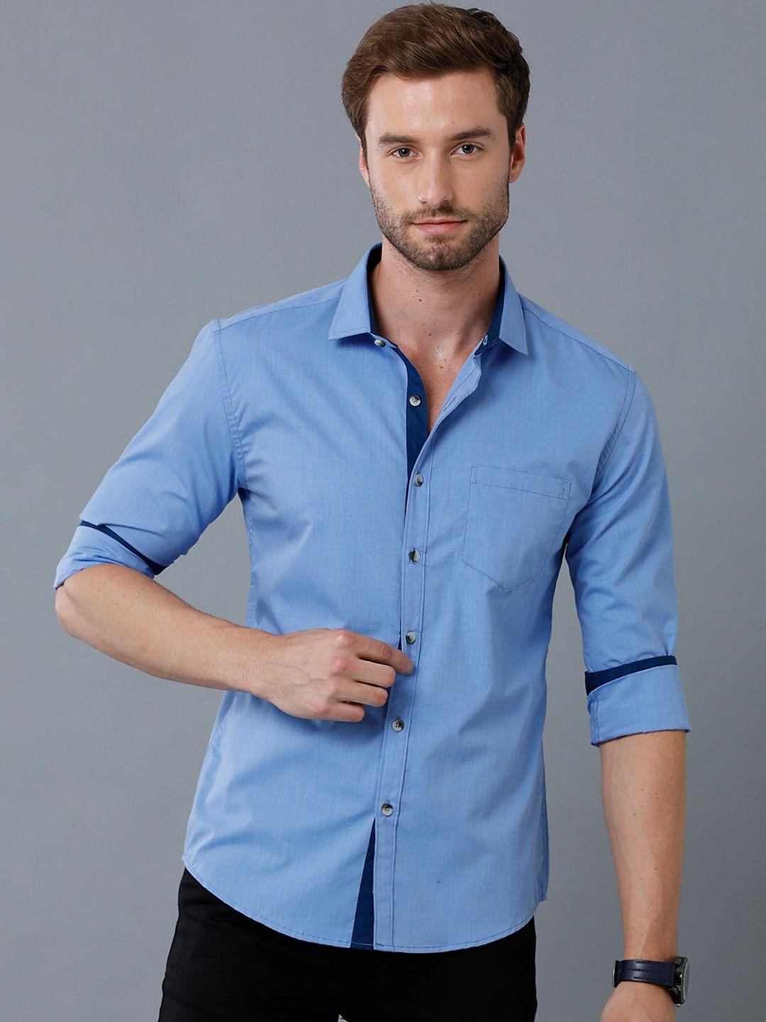 yovish men blue smart slim fit casual shirt