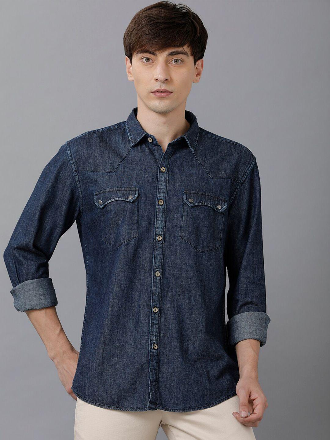 yovish men blue smart slim fit denim casual shirt