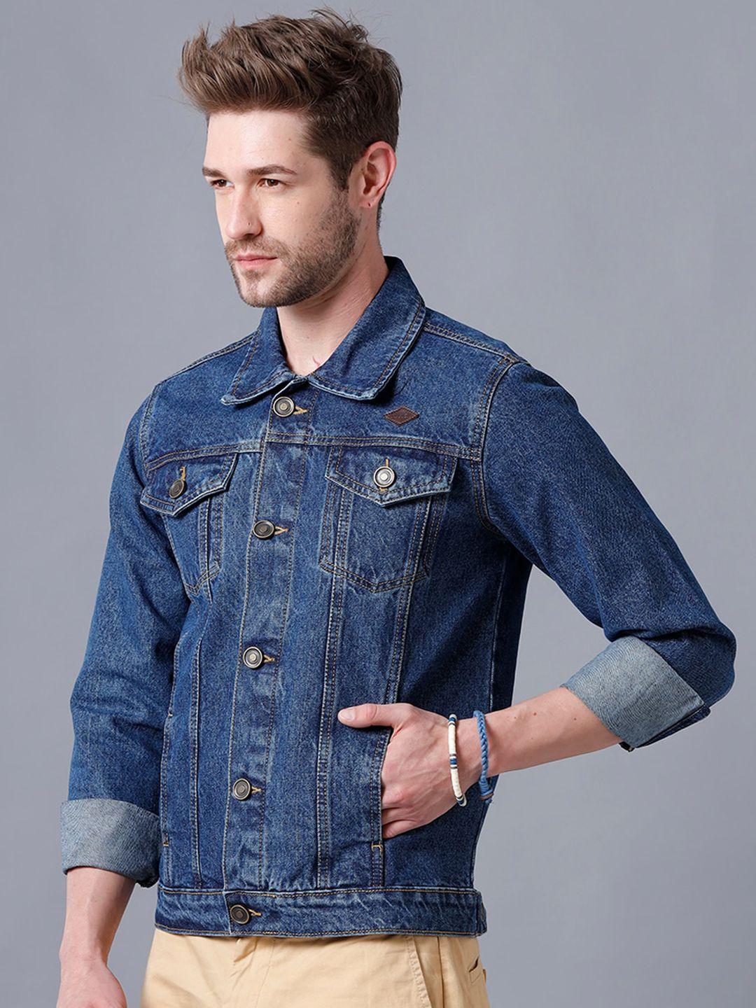 yovish men blue washed denim jacket with patchwork