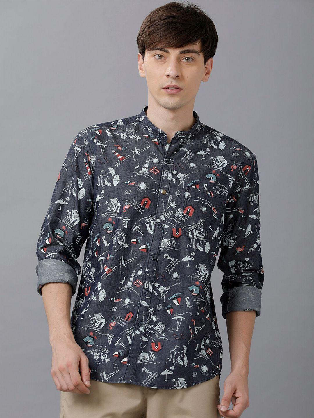 yovish men charcoal smart slim fit printed casual shirt