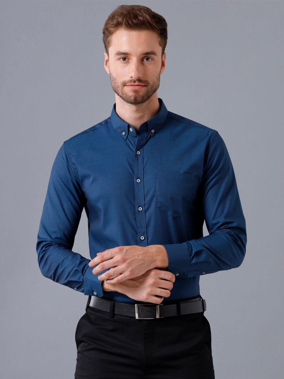 yovish men navy blue smart slim fit casual shirt