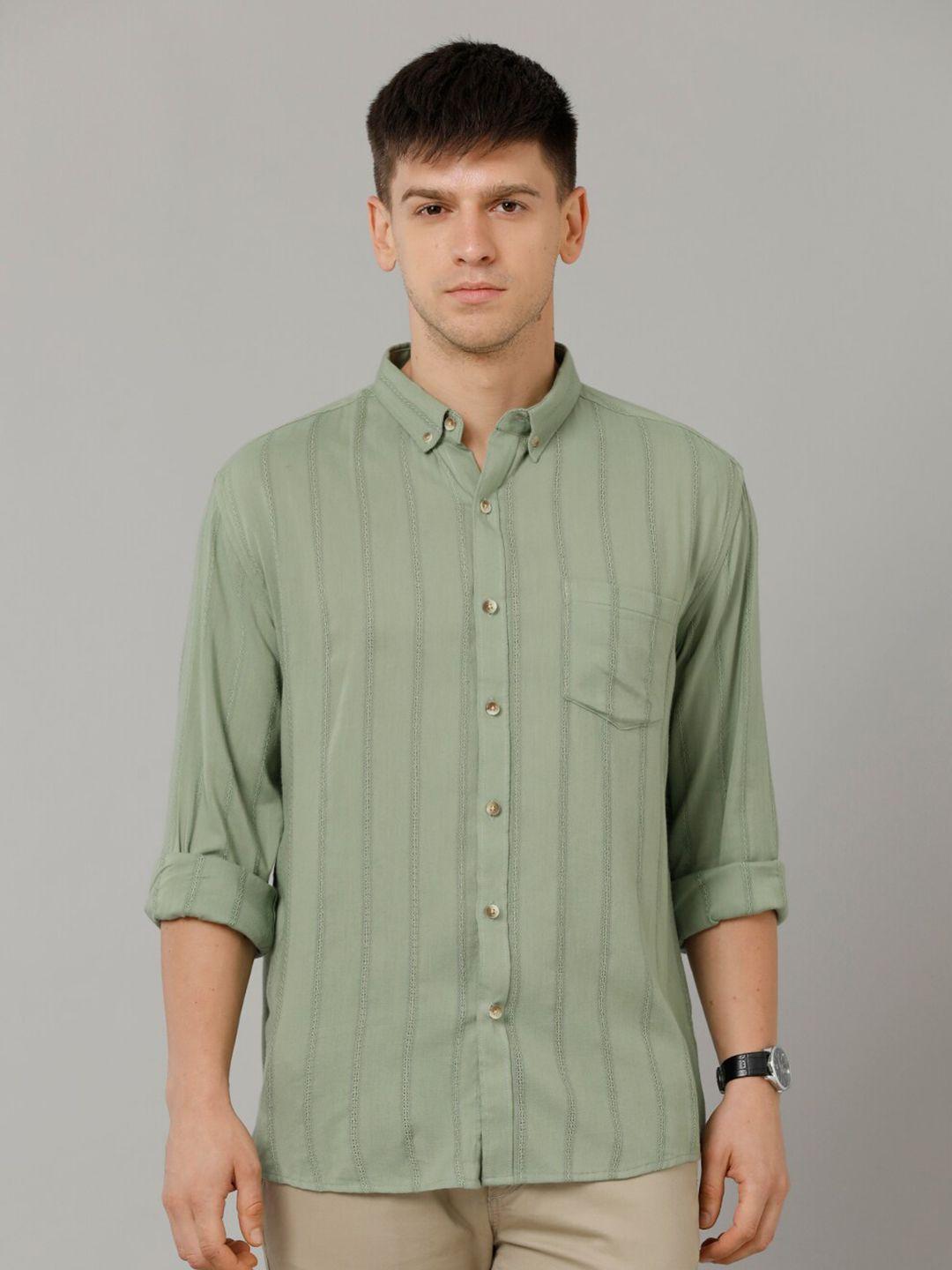 yovish men olive green comfort opaque striped casual shirt