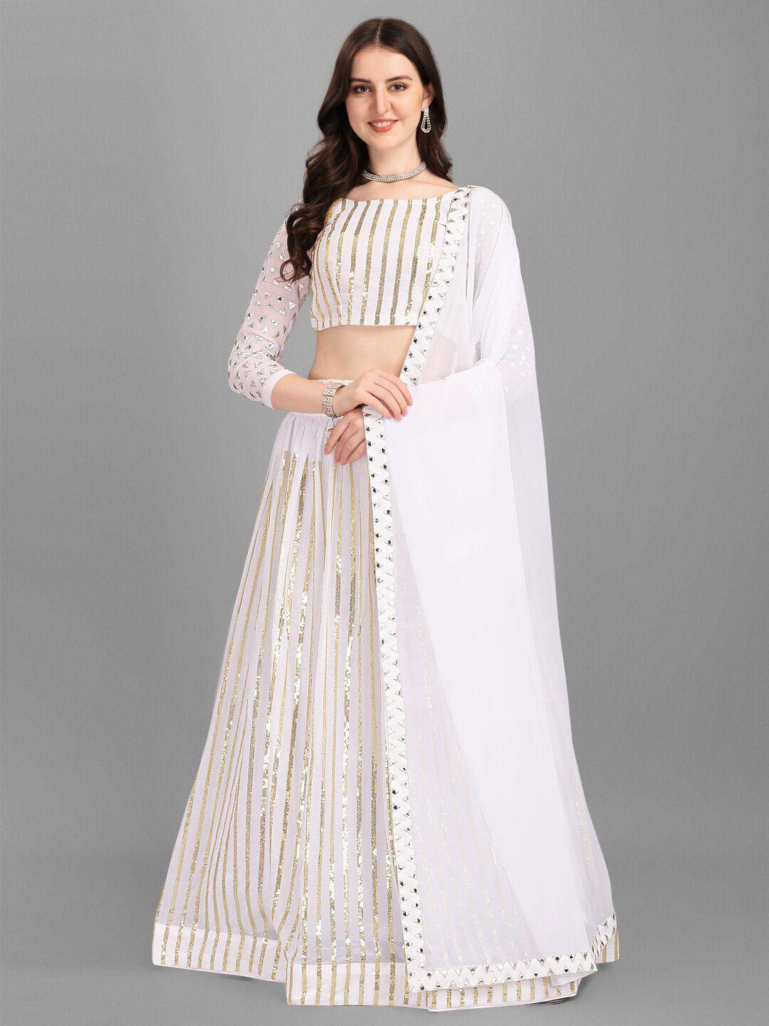 yoyo fashion white embroidered semi-stitched lehenga & unstitched blouse with dupatta