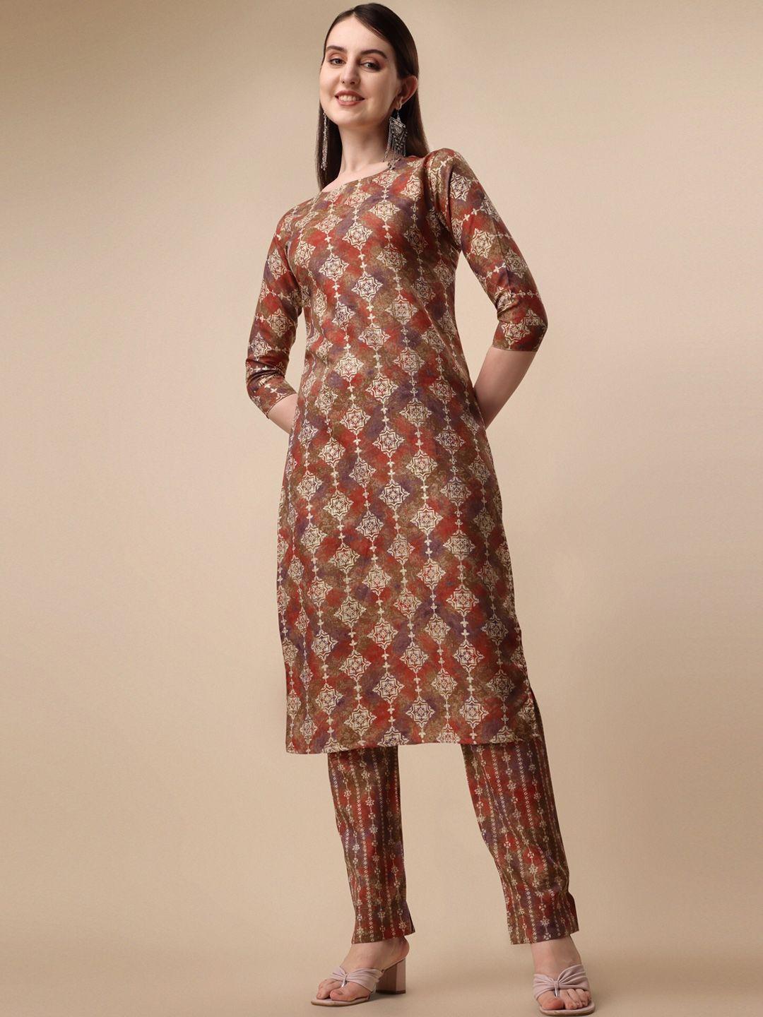 yoyo fashion boat neck floral printed kurta with trousers
