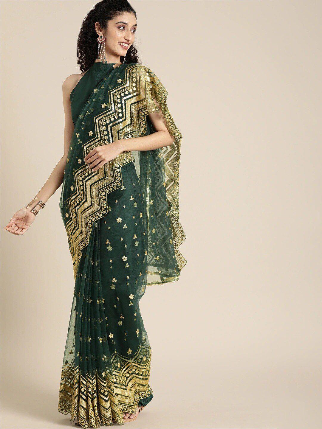 yoyo fashion floral sequinned net saree