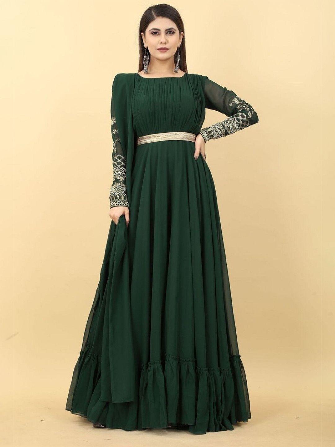 yoyo fashion round neck georgette fit and flare ethnic dress with dupatta