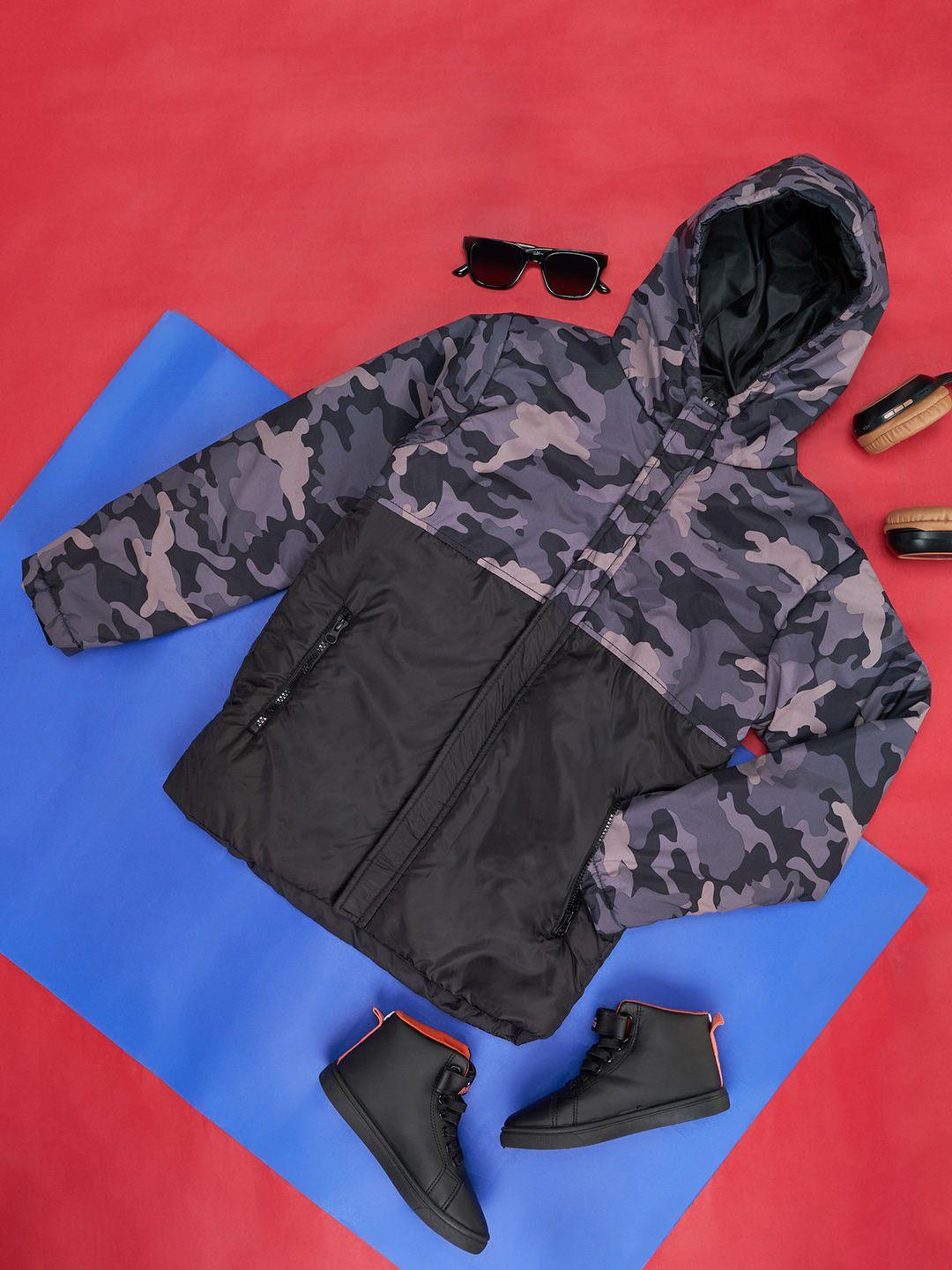 yu by pantaloons boys camouflage printed hooded padded jacket