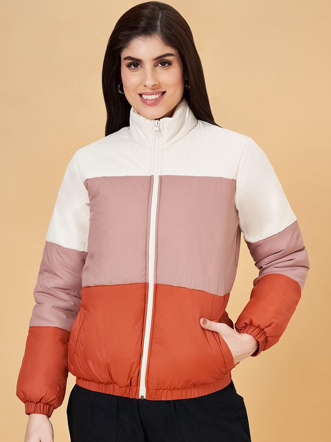 yu by pantaloons colourblocked mock collar puffer jacket