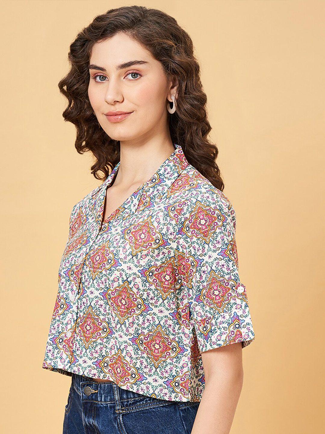 yu by pantaloons floral print cotton shirt style top