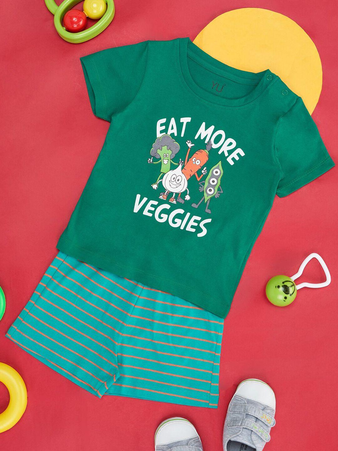 yu by pantaloons infants boys printed pure cotton t-shirt with shorts