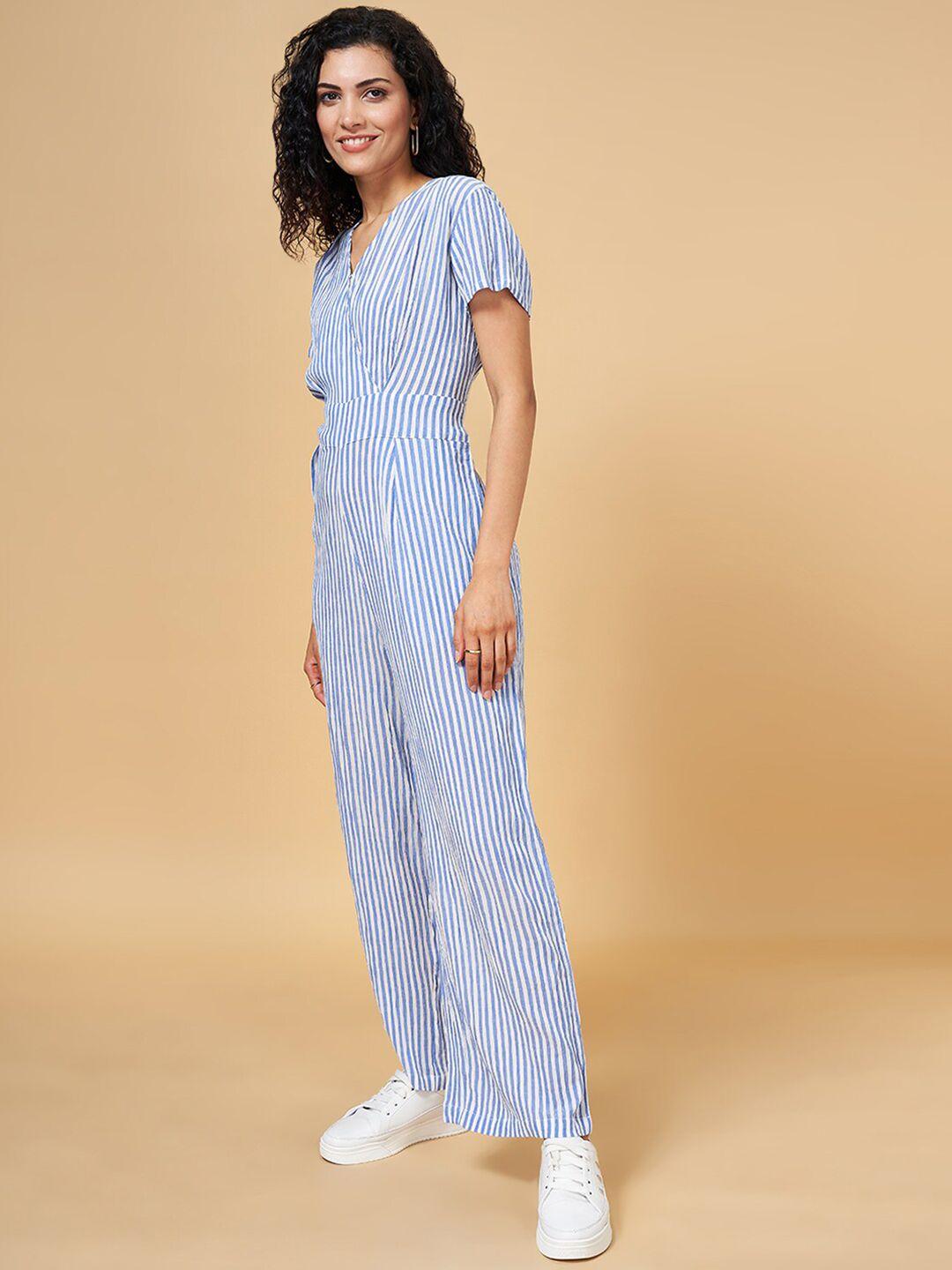 yu by pantaloons striped v-neck wrap pure cotton basic jumpsuit