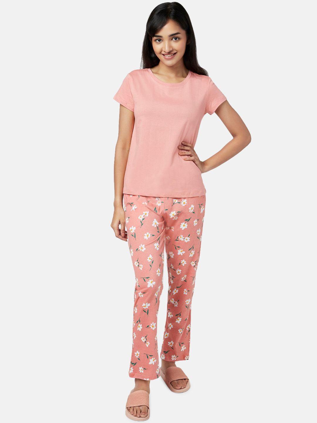 yu by pantaloons women pink & white night suit