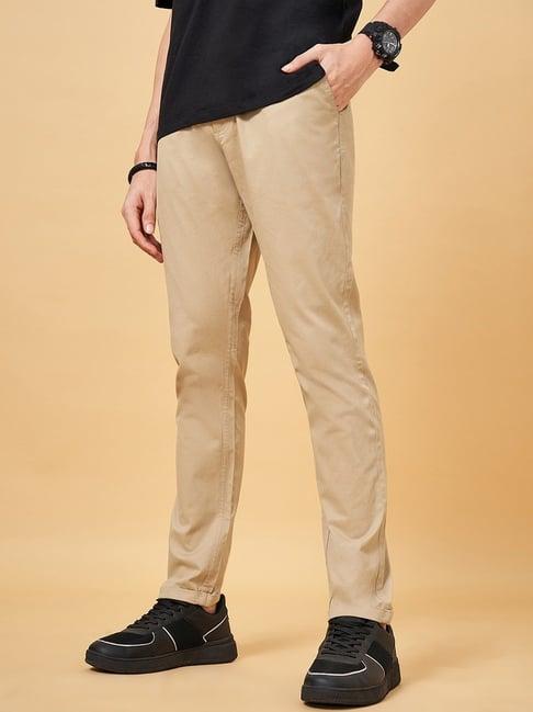 yu by pantaloons beige cotton regular fit trousers