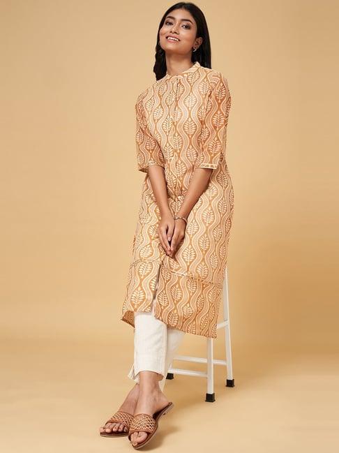 yu by pantaloons beige printed a line kurta