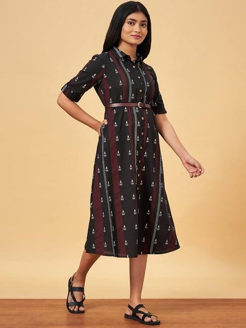 yu by pantaloons black cotton embroidered a-line dress