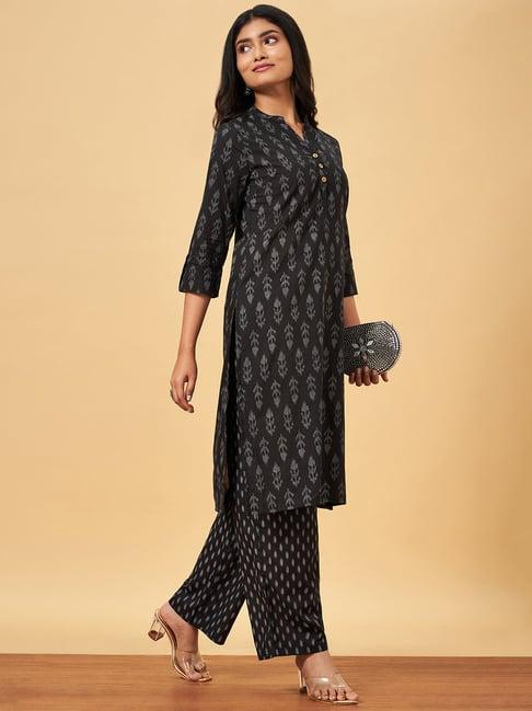 yu by pantaloons black cotton printed kurta palazzo set