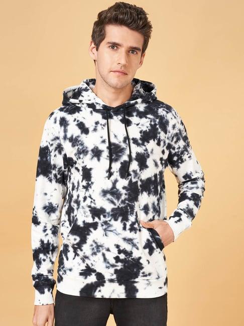 yu by pantaloons black cotton regular fit printed hooded sweatshirt