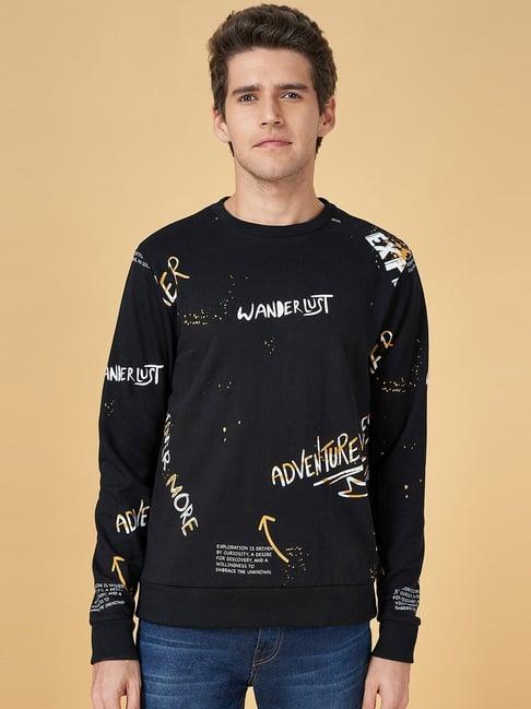 yu by pantaloons black cotton regular fit printed sweatshirt