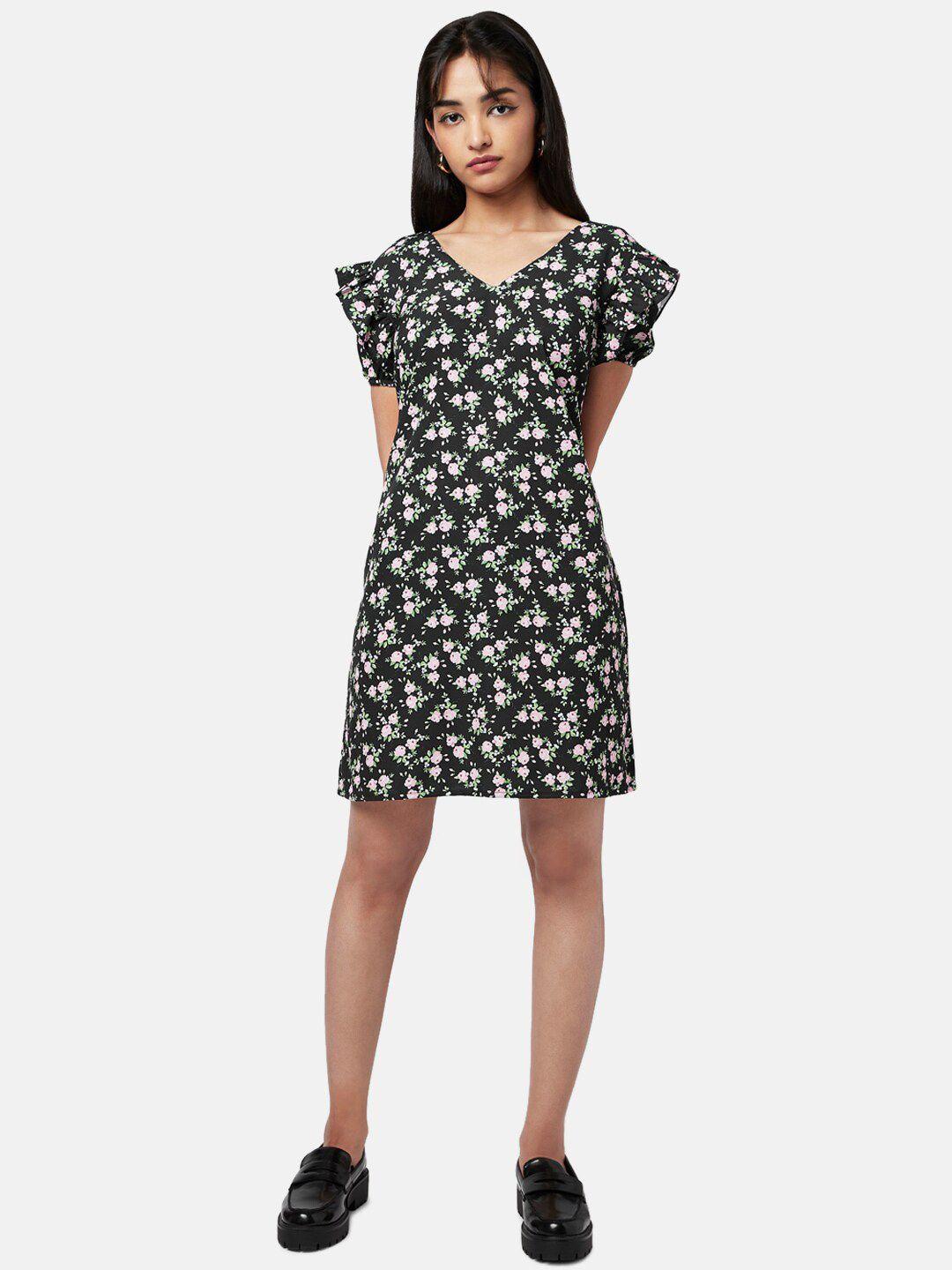 yu by pantaloons black floral a-line dress