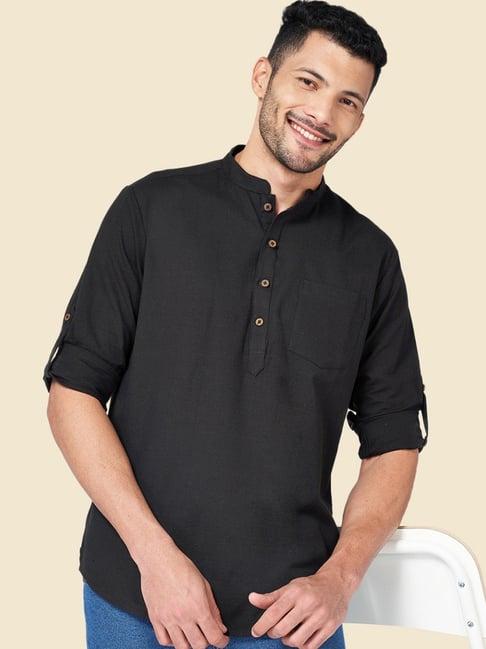 yu by pantaloons black regular fit short kurtas