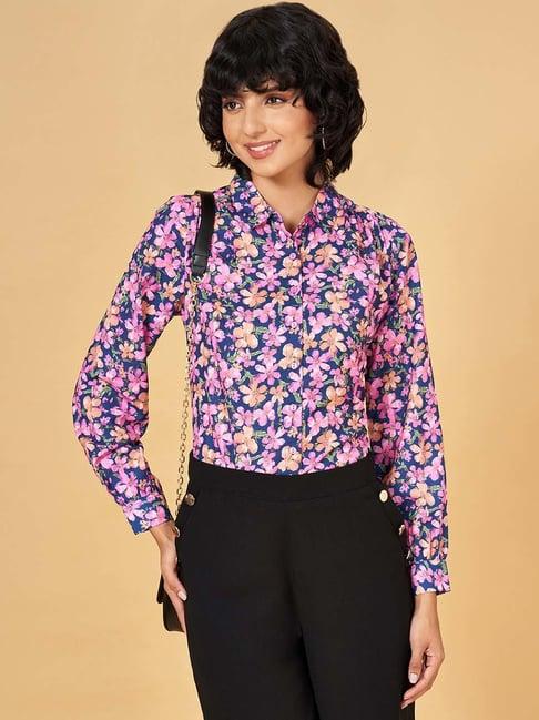 yu by pantaloons blue & pink printed shirt