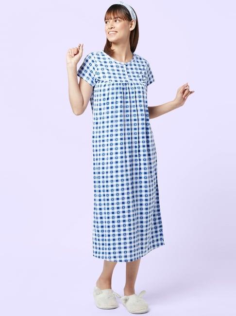 yu by pantaloons blue cotton chequered nighty