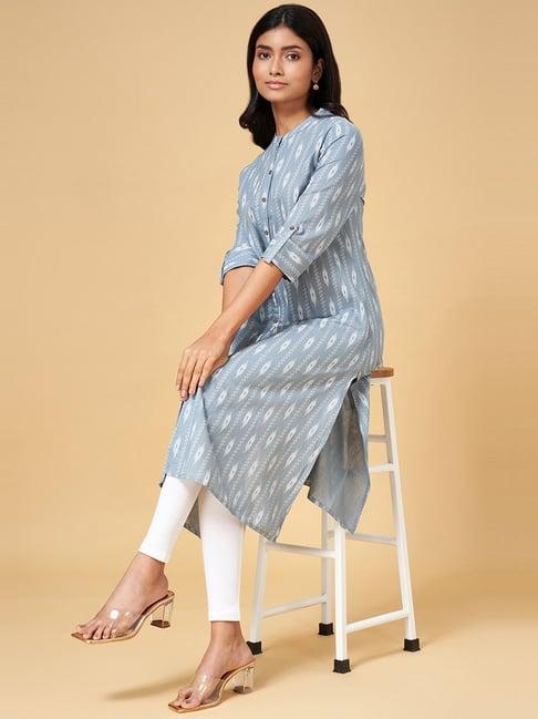 yu by pantaloons blue cotton printed a line kurta