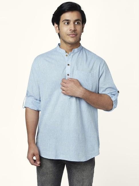 yu by pantaloons blue cotton regular fit short kurta