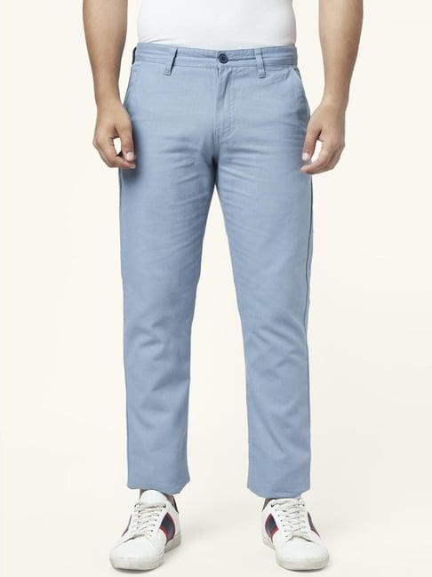 yu by pantaloons blue cotton slim fit trousers