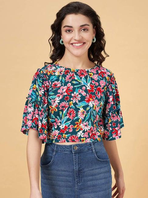 yu by pantaloons blue floral print top