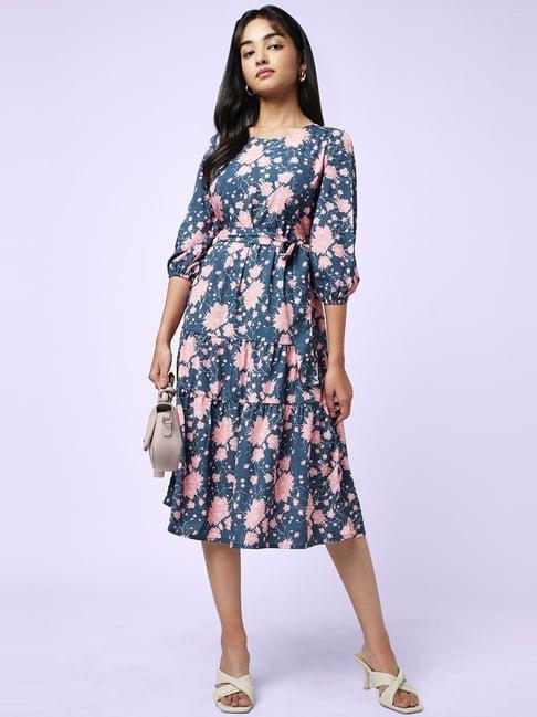 yu by pantaloons blue printed a-line dress