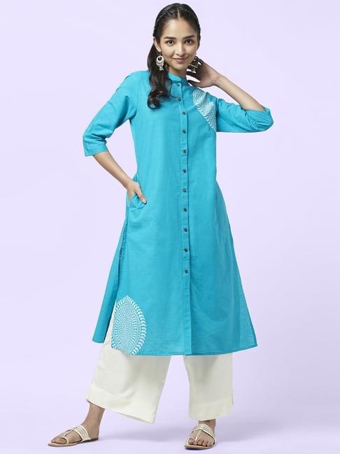 yu by pantaloons blue printed a line kurta