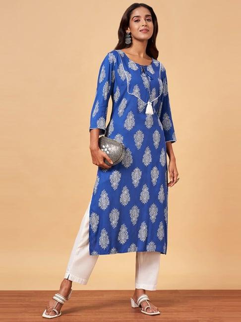 yu by pantaloons blue printed straight kurta