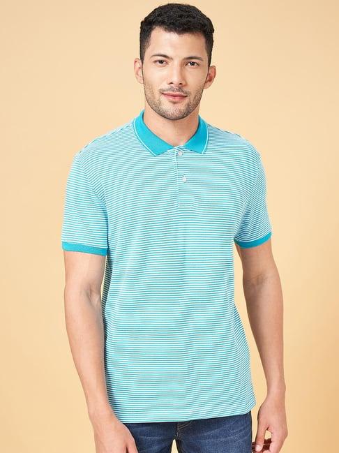 yu by pantaloons blue regular fit striped polo t-shirt