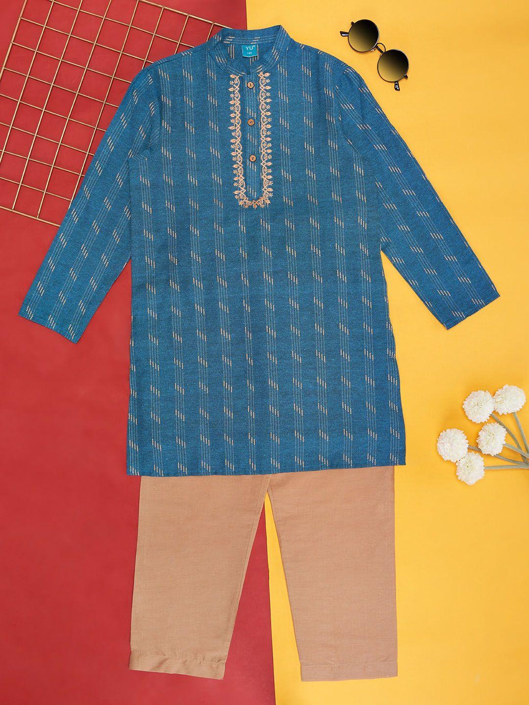 yu by pantaloons boys ethnic motifs printed pure cotton straight kurta with pyjamas