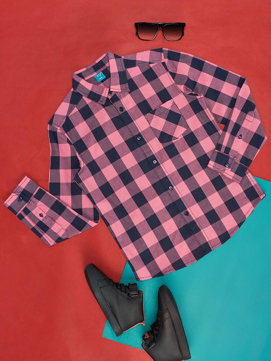 yu by pantaloons boys gingham checks checked pure cotton casual shirt