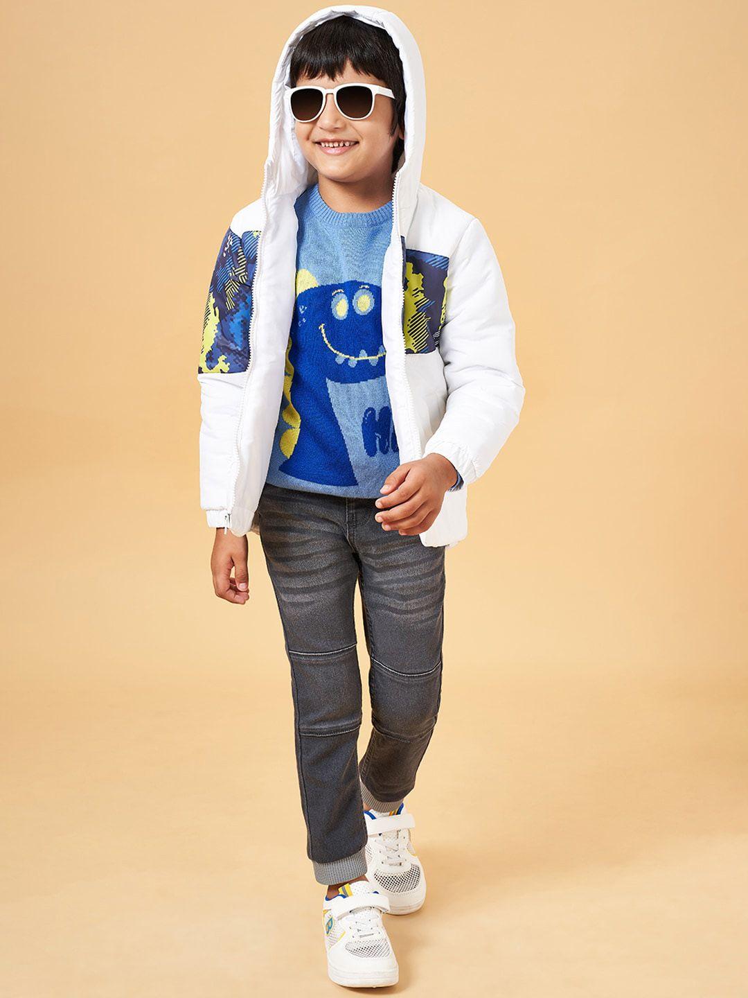 yu by pantaloons boys graphic printed hooded bomber jacket