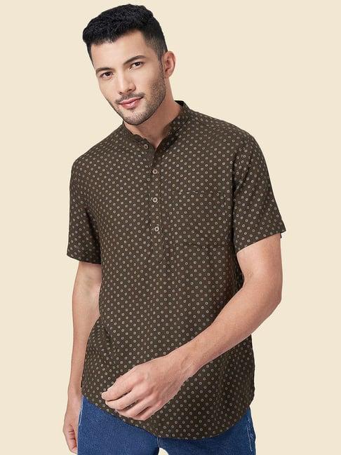 yu by pantaloons charcoal cotton regular fit printed short kurta