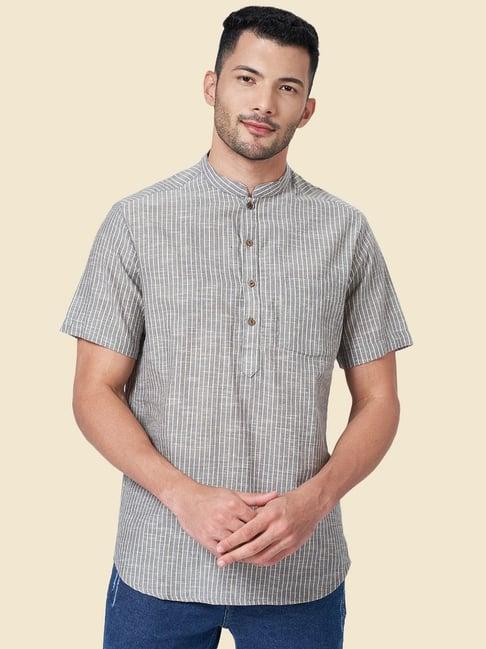 yu by pantaloons charcoal cotton regular fit striped short kurta