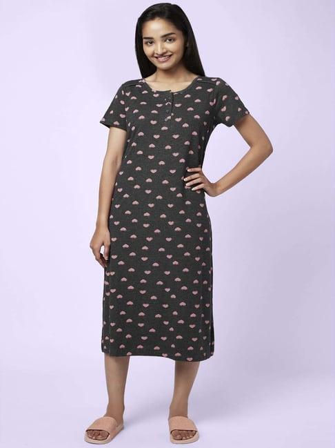 yu by pantaloons charcoal grey cotton printed nighty