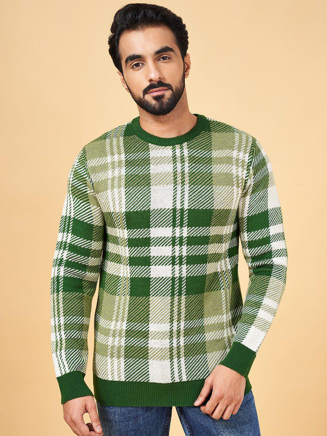 yu by pantaloons checked round neck acrylic pullover sweater