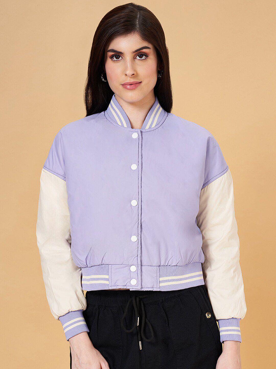 yu by pantaloons colorblocked crop bomber jacket