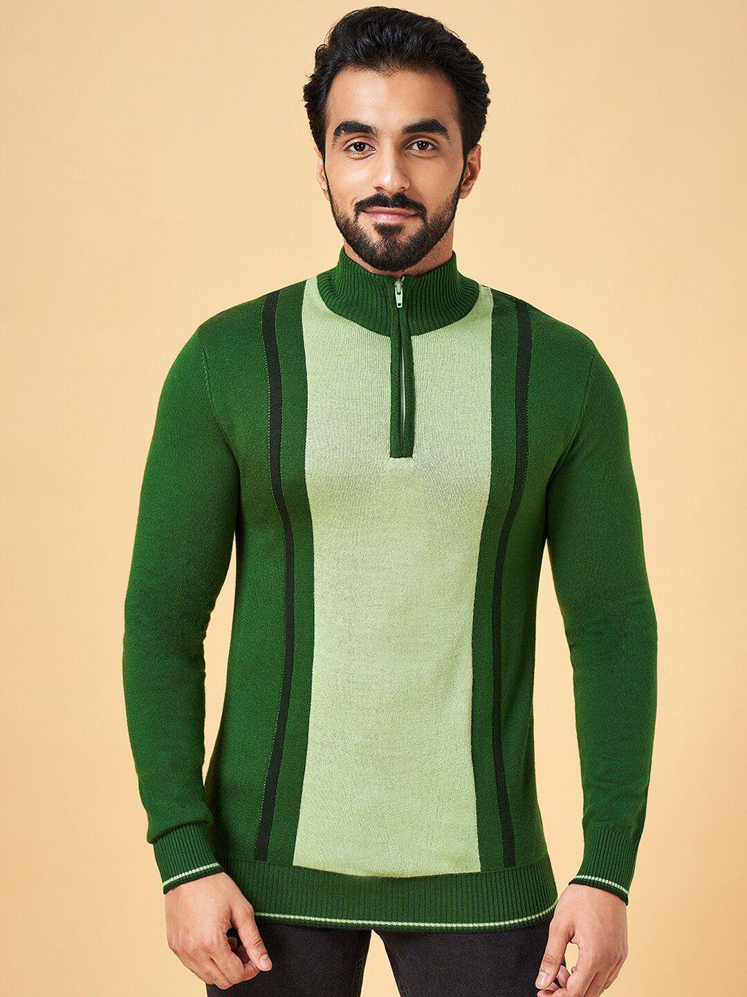 yu by pantaloons colourblocked mock collar acrylic pullover sweater