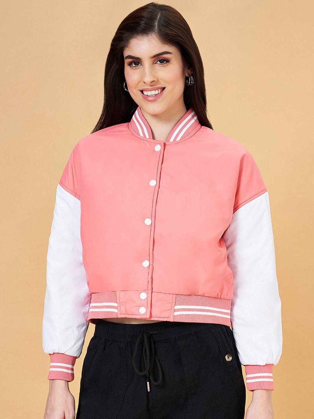 yu by pantaloons colourblocked mock collar long sleeves varsity jacket