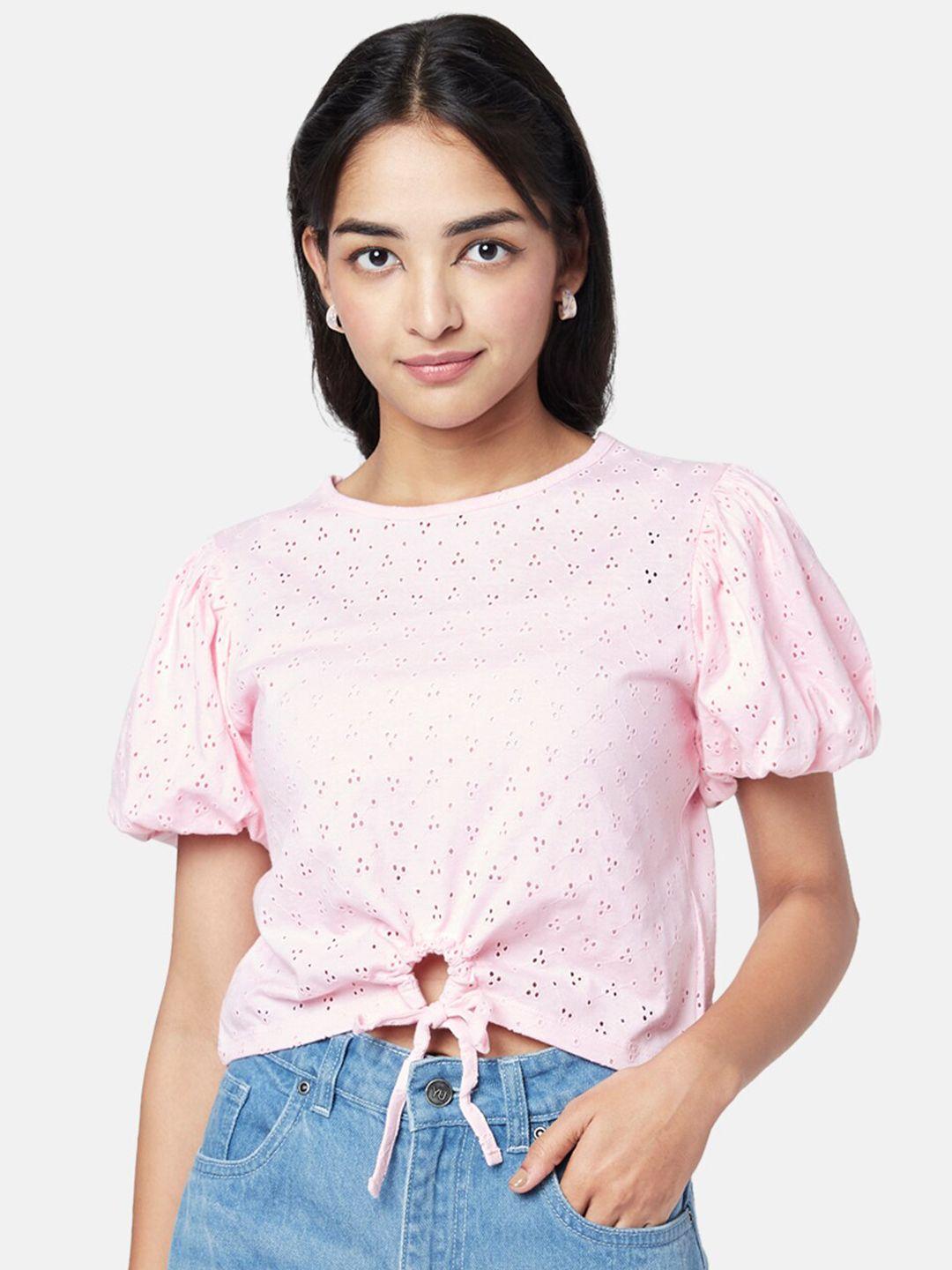 yu by pantaloons cotton round neck short sleeves top