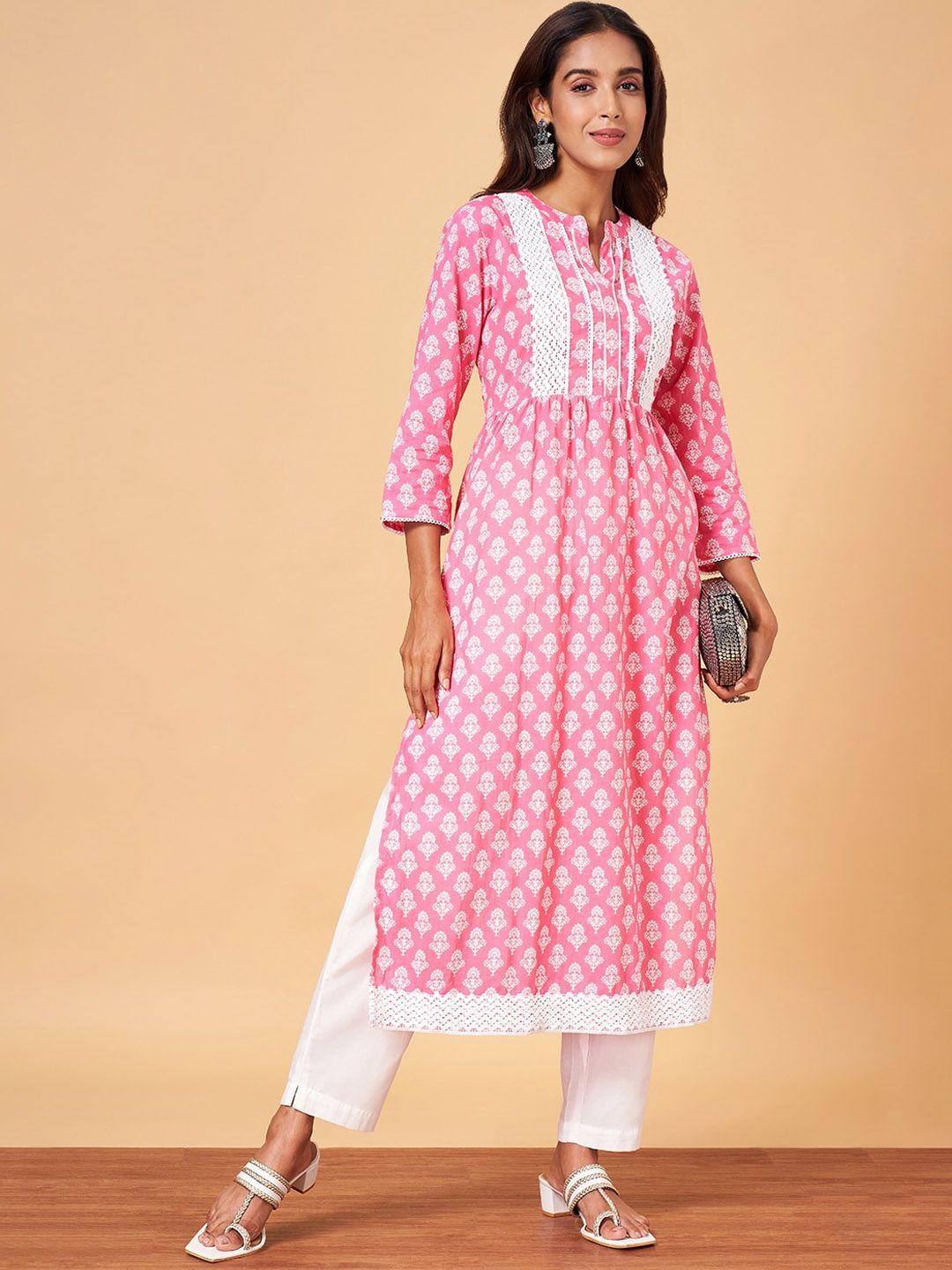 yu by pantaloons ethnic motifs printed thread work pure cotton kurta with palazzos